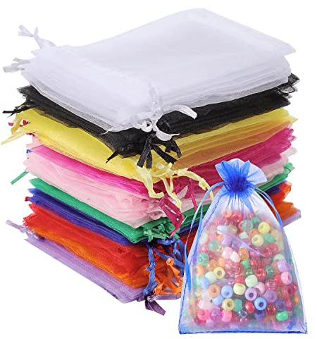 Yoosso 50 Stück Organzasäckchen 10x15 cm, Schmuckbeutel Organzabeutel mit Kordelzug Geschenkbeutel Organza Geschenktüten Geschenkverpackung für Weihnachten Hochzeit Geburtstag(10 Farben)