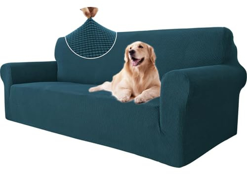 Ystyle Sofa überzug 3 Sitzer Mit Armlehne, Stretch Sofabezug rutschfest, Modern Sofa Cover Für Hunde Haustiere, Atmungsaktiv Couch überzug Mit Elastic Bottom, Dunkelgrün