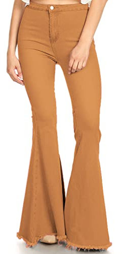 ANNA-KACI Damen Klassische Retro Hohe Taille lang Denim Hose Glocke Jeans, Braun, Large