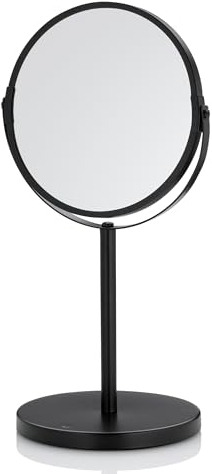 kela Schminkspiegel schwarz mit Vergrößerung Elias 16 cm, 1-/3-fach, Standspiegel, Metall, Kosmetikspiegel, Rasierspiegel rund