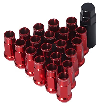 Radmuttern, Spline-Radmuttern, 20 Stück M12 X 1,25 Metall-Radmuttern, Universal-Autozubehör, Ersatz für Mitsubishi (Rot)