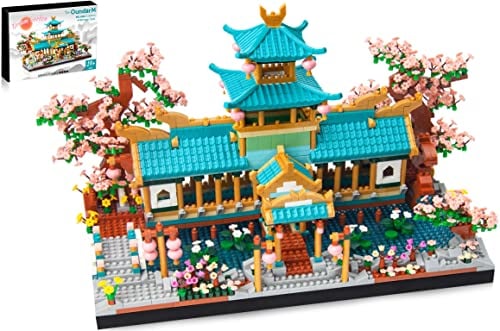 OundarM Klassischer chinesischer Mini-Garten Bauklötze Set, Botanische Sakura-Kollektion Bausatz für Erwachsene, Jugendliche ab 14 Jahren, Wohnaccessoires, Nicht kompatibel mit Lgo (2350 Teile)