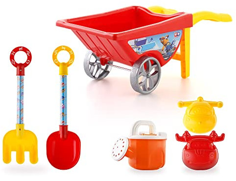 Super Wings Sandspielzeug Set für Kinder, Strandspielzeug 6 Stück Schubkarre Gießkanne Schaufel Rechen und Jett/Donnie Sandformen, Geschenk für 1 2 3 4 5 6 7 8 Jahre Kleinkinder Jungen Mädchen