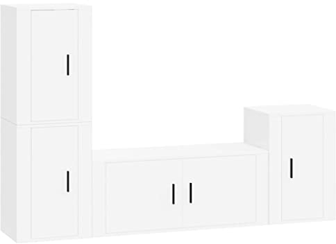 vidaXL TV Schrank Set 4-TLG., Wohnwand Wohnzimmer, Schrankwand Anbauwand mit Stauraum, Lowboard Fernsehtisch Wandmontage, Weiß Holzwerkstoff