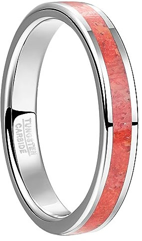 Vakki 4mm Wolfram Herren Verlobungsring Silber Rot mit Rote Koralle für Verlobung
