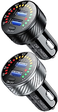 Riloer Black Car Dual QC3.0 Port Fast USB Adapter, Car Cigarette Lighter USB Charger 36W Car Charger & On/Off Switch Suitable for Phone/Tablet/Fan/Watch