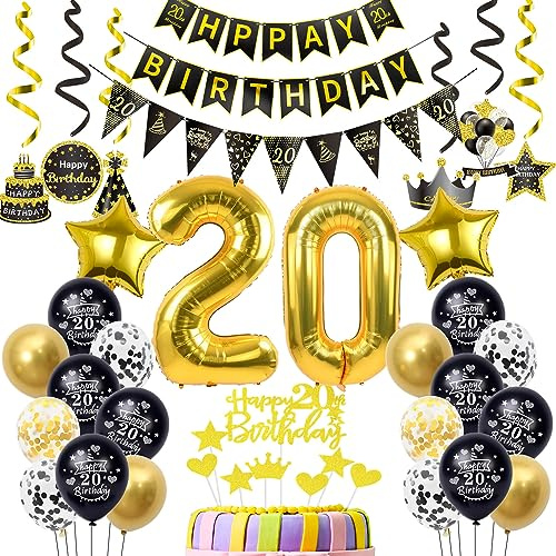 Luftballons 20. Geburtstag Deko Schwarz Gold, deko 20. Geburtstag Dekoration, Ballon 20 Mann deko , gold Tortendeko 20 Jahre Geburtstagsdeko 20 Jahre Männer Frauen gold