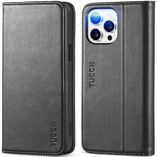 TUCCH Case for iPhone 15 Pro Max (6.7) 2023, Protective Foldable PU Leather Wallet Case with[RFID Blocking][Card Slots][Shockproof TPU]Kickstand, Folio Cover Compatible with iPhone 15 Pro Max, Black