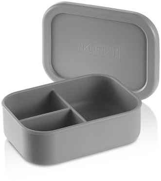 KLIPPSI® Lunchbox Medium-3 Fächer Brotdose Vorratsdosen aus Platin Silikon reißfest, hitze-kältebeständig, auslaufsicher, spülmaschinengeeignet (grau)