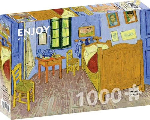 1000 Pieces Jigsaw Puzzle – Matte Finish, Soft Touch, Sturdy and Unique Pieces, Tight Fit, Vivid Colors, Missing Pieces Service – Arles Bedroom – Van Gogh Famous Impressionist Painting by ENJOY Puzzle