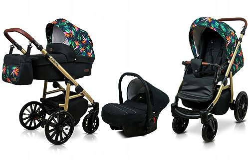 BabyLux® Bambimo Kinderwagen Set 3 in 1 - Aspero - incl. Babywanne, Buggy Sportsitz, Auto-Babyschale - Autositz - Kinderwagenset - Kombikinderwagen mit Wickeltasche, Regenschutz usw.