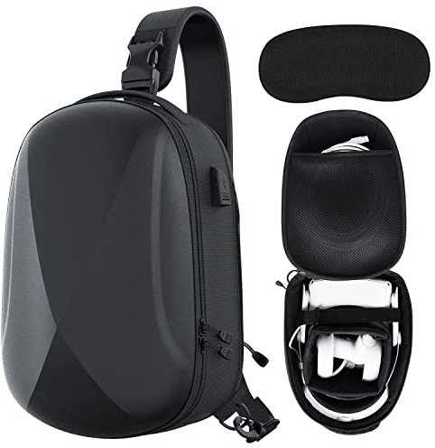 Zybervr Étui de transport rigide pour accessoires Meta Quest 3, sac à dos de voyage noir pour Oculus Quest 2/Pro avec port de charge