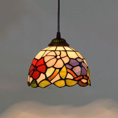 Tiffany Pendelleuchte Deko Leuchte Vintage Buntglas Hängelampe Höheverstellbar Esstischlampe Küchenlampen Retro Pendellampe Wohnzimmer Hängeleuchte Schlafzimmer Keller Loft Cafe Bar,E27 (A)