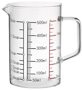 Jarra medidora de vidrio medida, taza de leche con escala transparente, medidas fáciles de leer, cocina con precisión (500 ml)