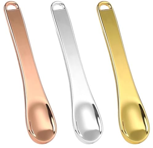 3 Pcs Mini Makeup Spoon Eye Cream Facial Cream Scoop Tool Metal Makeup Spatula Cosmetic Spoon Mask Scoop Reusable Applicator for Face Mask Cream Moisturizers Lotions(Rose Gold, Gold, Silver)
