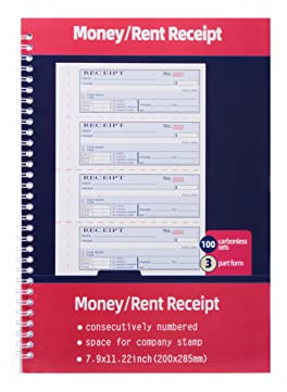 Quittungsbuch, 20 x 29 cm, 3-teilig, selbstdurchschreibend, Quittungsbuch mit Durchschreibungen, Kassenbuch, 100 Sets pro Buch
