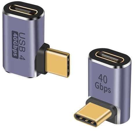 Duttek USB C Right Angle Adapter 40G (Two Styles), 90 Degree USB C Male to Female Adapter for Steam Deck, MacBook, Meta Quest, Phone