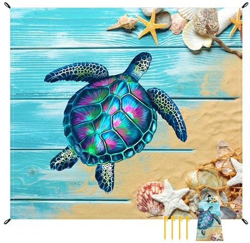 Jopee Picknickdecke Wasserdicht, 200x220 cm Meeresschildkröte Sandfrei Strandmatte für 1-4 Personen, Ultraleicht und Tragbar XXL Stranddecke für Wandern, Reisen, Camping, Outdoor