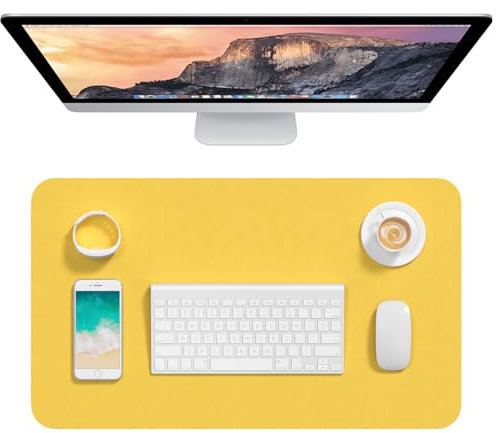 Hsurbtra Desk Pad, 23.6 x 13.8 PU Leather Desk Mat, M Extended Mouse Pad, Waterproof Desktop Blotter Protector, Non-Slip Ultra Thin Small Laptop Keyboard Writing Mat for Office Home, Yellow