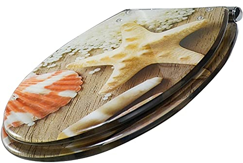 Toilleten Sitz Umweltfreundlicher Toilettensitz aus Kunstharz mit verstellbarem Scharnier aus Edelstahl, ovaler Toilettendeckel mit Schnellverschluss, mehrere Farben erhältlich (Color : Starfish and