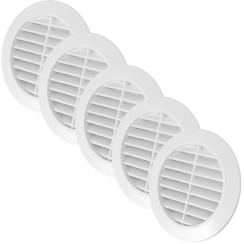 Vent Systems 5 Stück 80 mm Weiß Lüftungsabdeckung – Runde Lüftungsschlitze – Grillabdeckung – Integrierter Insektenschutz – HVAC-Lüftungsöffnungen für Badezimmer, Heimbüro, Küche