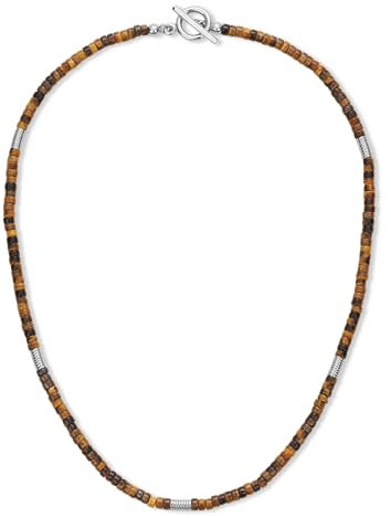 COAI Herrenhalskette aus natürlichem Tigerauge und Hämatitperlen 60cm