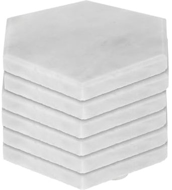 Argon Tableware White Marble Coasters - 10cm - Pack of 6 - Hexagonal Drink Placemats Reusable Dining Table Drink Coaster Placemats Drinking Glass Mat Cup Bar Mats for Table Setting, Restaurants