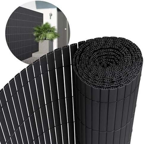 ECD Germany Canisse en PVC, 140x1000 cm (2X 5m), Anthracite, Brise Vue Natte pour Jardin Balcon, Clôture de Protection Visuelle, Résistant aux UV, Renforcement à 3 Poids, Lamelles Opaques Hydrofuges
