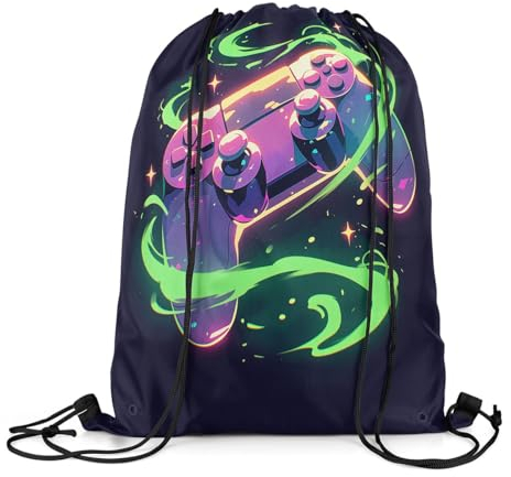 Homewish Game Machine Drawstring Rucksack, Game Controller Drawstring Taschen, Gamepad Controller Draw String Back Tasche, Glitter Sterne Polka Dots Videospiel Cartoon String Rucksack, Grün Pink