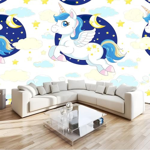 Fototapete Cartoon Einhorn Mond 200x140 cm Tapete 3D Vlies Wanddeko Wallpaper Wandtapete Dekoration Study Zimmer Wohnzimmer Restaurant Cafe