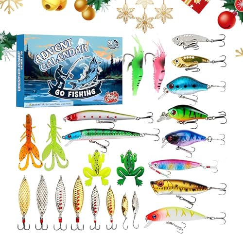 Angel-Adventskalender 2024, Adventskalender Angelköder 2024 – Weihnachtshaken Adventskalender – Countdown-Kalender für Erbsen