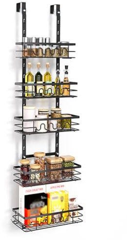 Glorlliant Gewürzregal für die Tür, 5 Etagen Metall zum Aufhängen Organizer Regale Tür Speisekammer Organizer für Küche, Bad, Schlafzimmer