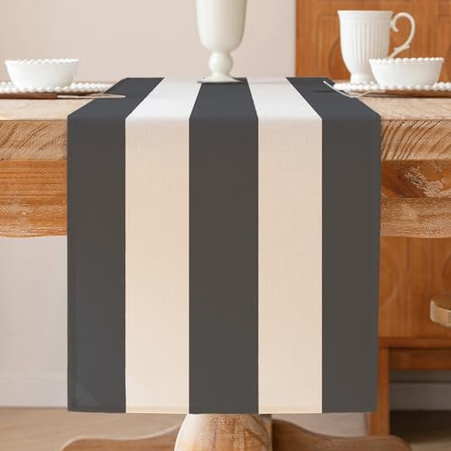 ViaElayu Tischläufer Modern Gestreift Grau Weiß Abwaschbar Winter Landhausstil Frühling Küche Tisch Läufer Wohnzimmertisch Dekoration Outdoor Party Dekor 33 x 183 cm