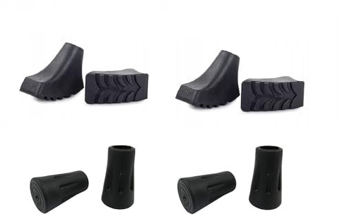 Juego de 8 Topes de Goma para Bastones de Marcha Nórdica - 4X Asfalto + 4X Terreno | Kit de Repuesto Tacos de Caucho Resistentes y Duraderos - para Trekking, Senderismo, Camino - Multiterreno