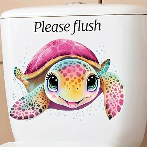 Christmas Pink Turtle Toilet Cover Sticker Decals,Spring Flower Leaf Butterfly Waterproof Toilet Lid Tank Seat Decals Cistern Self-Adhesive Bathroom Wall Sticker