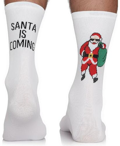 TODO Sport Weihnachtssocken Damen und Herren. Lustige Weihnachtssocken. Weihnachtssocken Weiß(Socken Santa is Coming 39-42)