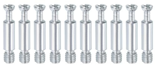 sourcing map 10Pcs 32mm Furniture Connecting Fittings, Thread Bolts Dowels Screws, Metal Dowel Fitting Fasteners for Cabinet Drawer and Wardrobe Furniture, Silver