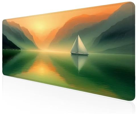 Tapis de Souris Gamer Bateau panoramique Grand Tapis de Souris XXXL de Jeu avec Bords Surpiqués et Dos Antidérapant, sous-Main pour Clavier et Souris, Tapis de Bureau Multifonctionnel 60x30 CM F-17