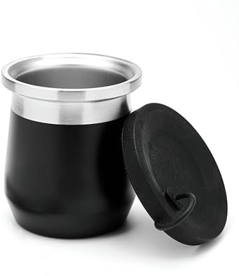 balibetov Mate Argentino moderno de Acero Inoxidable 270 ml – Doble Pared, Térmico, Base Antideslizante, Tapa de Silicona Antiderrames (Negro)