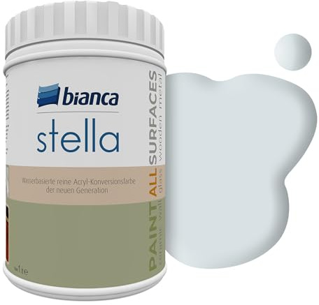 Bianca Stella Vernice per mobili premium senza carteggiatura per cucina e bagno, Grigio ghiaccio, Lucido, 1000ml, a base acquosa, vernice acrilica per tutte le superfici, legno, piastrelle, metallo