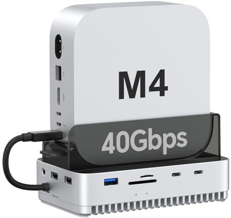 Qwiizlab Hub de soporte para Mac mini M4/M4 Pro con carcasa SSD NVMe de 40 Gbps, estación de acoplamiento con 2 USB-A 10 Gbps, lectores de tarjetas TF/SD 4.0 de 312 MB/s, USB-A 2.0, se adapta a M.2
