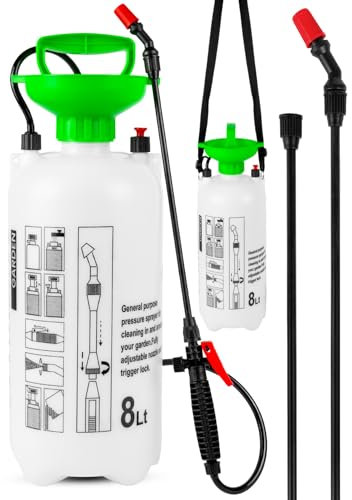 MalTec Pulvérisateur à pression de jardin avec buse réglable 8 l Pulvérisateur pour plantes 3,2 bar Lance 93 cm Joints supplémentaires