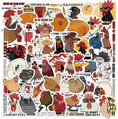 Bric Dodo 50 Stück Hühnchen Aufkleber Auto Laptop Telefon Gitarre Skateboard Motorrad Fahrrad Hen Chicken Stickers Set Vinyl Wasserdicht Aesthetic Aufkleber für Jugendliche Kinder Erwachsene