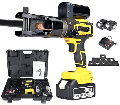 Pince à Sertir Hydraulique électrique 18V, Rechargeable, Sertisseuse De Câbles, Kit D'outils De Sertissage Hydraulique, 16-300 Mm², Force Sertissage 75Kn, Batterie (2Piles)