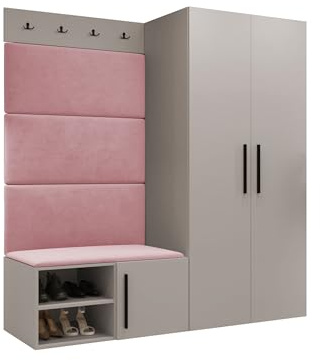 Mirjan24 Garderoben-Set Mapreni I, Schuhschrank + Kleiderhakenbrett + Kleiderschrank Gepolstertes Paneel/Wandpaneel Kleiderhaken Flurgarderobe Wandgarderobe (Cashmere, Manila 09)