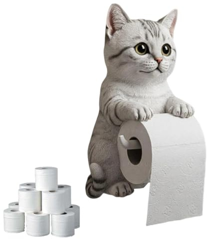 Realistic 3d Cat Toilet Roll Holder - Rustproof Resin Desktop Organizer for Kitchen Countertop, Bathroom Storage Modern Home Décor (B)