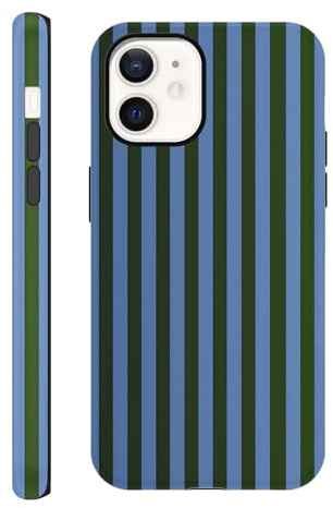 Yirlbey Gestreift Striped Streifen Sommer Handyhülle für iPhone 12 Pro / 12 Hülle 6,1, Aesthetic Summer Blau Grün Muster Design für Mädchen Schutzhülle Zweischichtige Stoßfest Bunt Silikon Case