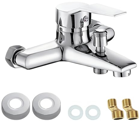 Mischbatterie Badewanne Kit, Wandmontage Wannenarmatur, Einhebel Badewannenarmatur, Heiß und Kalt Wasserhahn Badewanne mit Montagezubehör, Duscharmatur für Badewanne und Bad, 1/2 Zoll Brauseabgang