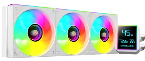 Mars Gaming ML-LCDPRO360 Flüssigkeitskühlung AIO 600 W TDP, 2,8 Multimonitor LCD-Bildschirm, 4. Gen Opti-Chamber Pumpe mit Kupferbasis, 3× 120 mm ARGB Infinity Mirror Lüfter, Weiß