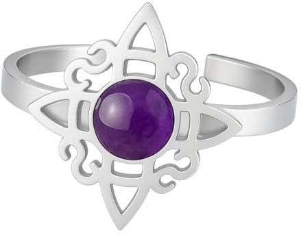 cotigo- Anillo Nudo De Bruja Para Mujer | De Acero Inoxidable Ajustable | Con Piedra Natural | Anillo De Proteccion Espiritual | Amuleto De Proteccion y Suerte. (CON AMATISTA)